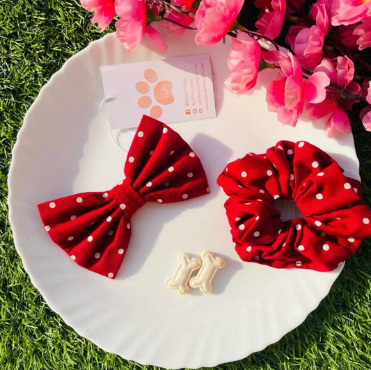 Red Polka Bow+Scrunchie