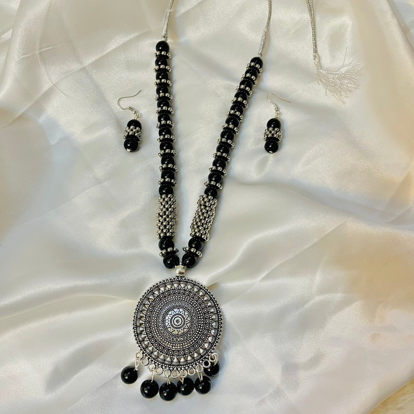 Silver Chakra Oxidised Jewellery Set