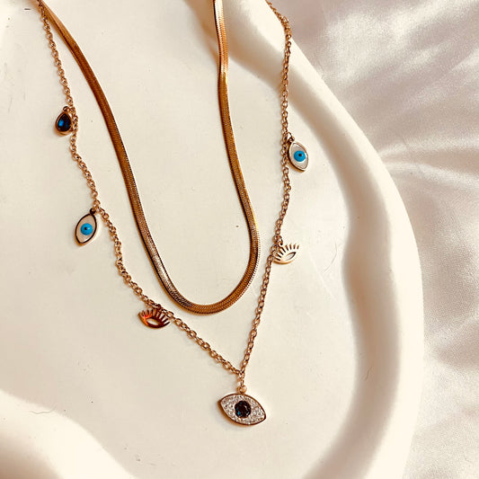 Evil Eye Layered Snake Chain Neck Chain