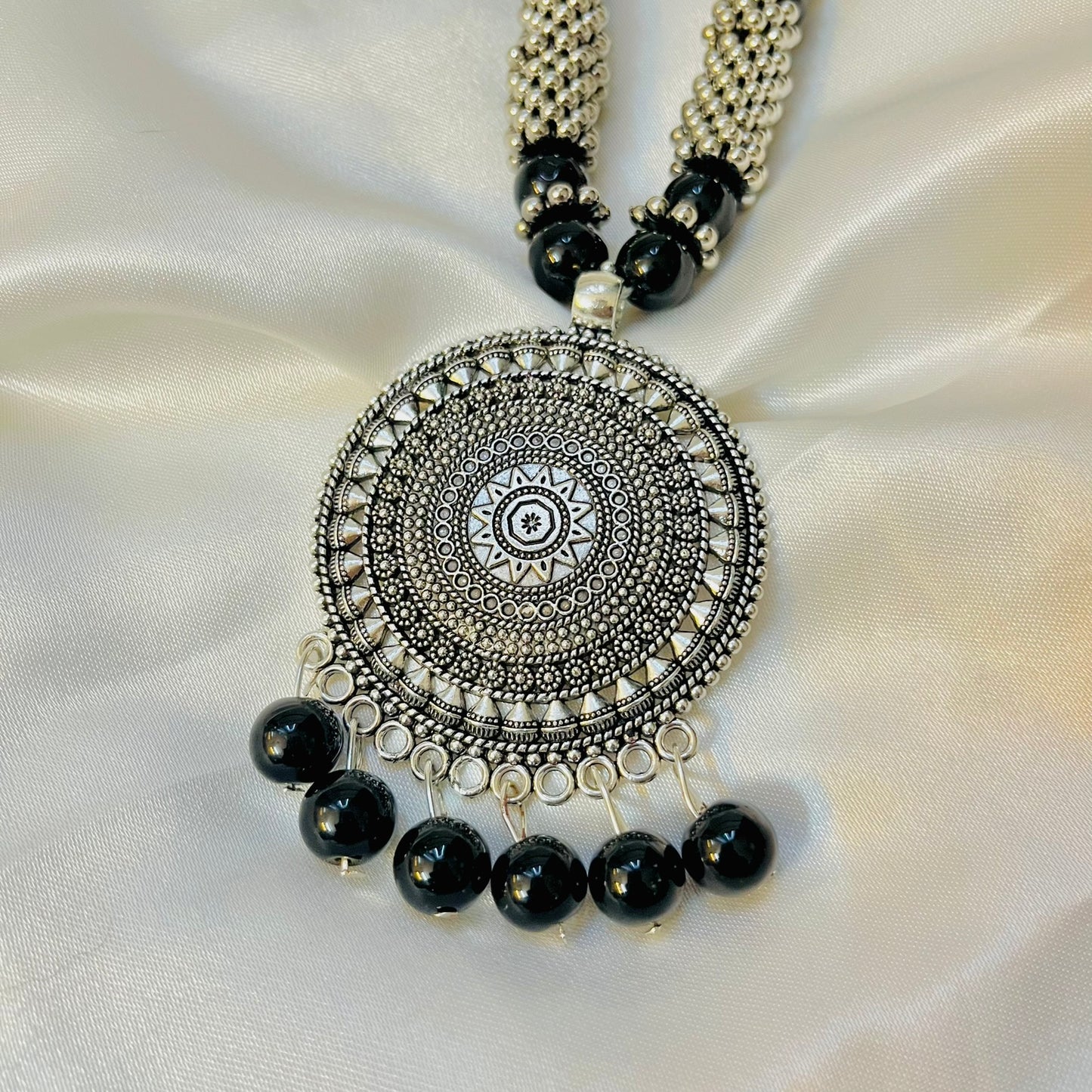 Silver Chakra Oxidised Jewellery Set