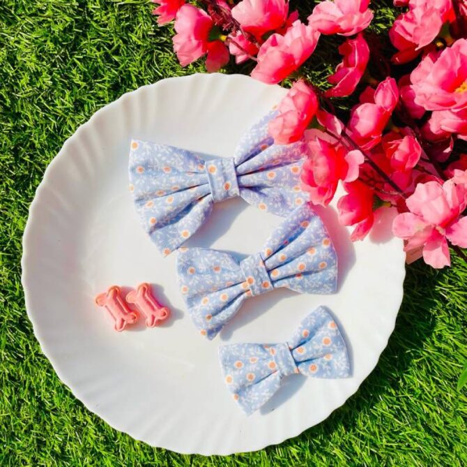 Blue Floral Bow+Scrunchie - Image 3