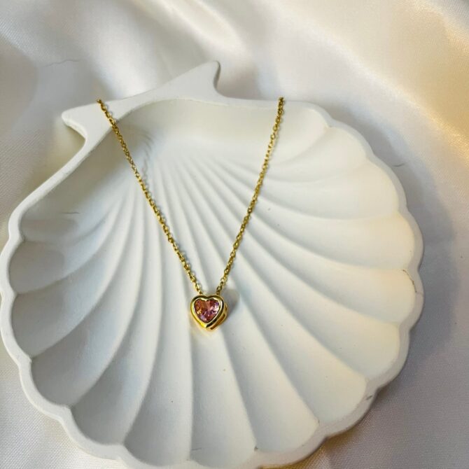 Minimal Pink Stone Heart Chain - Image 2